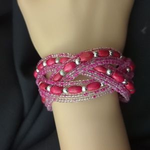 Pink beaded cuff bracelet